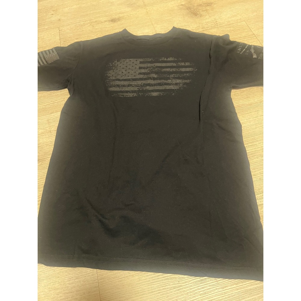 Grunt Style Mens Black Distressed‎ American Flag Graphic T-Shirt Medium M